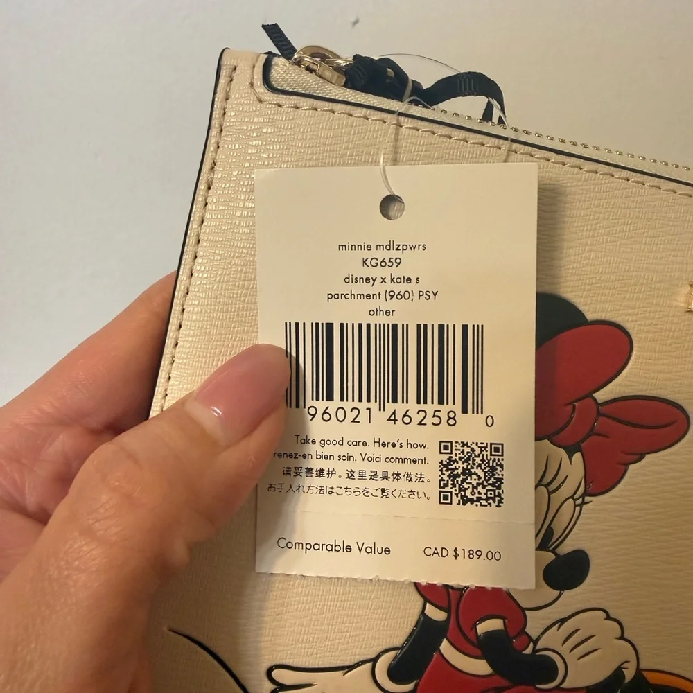 Kate Spade X Disney Minnie Mouse Medium L Zip Wristlet - Picture 5 of 7